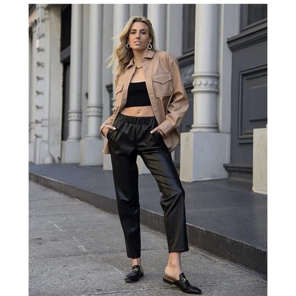 The Drop By @lisadnyc Black Faux Leather Joggers Women’s S Pull On Pants NWT G